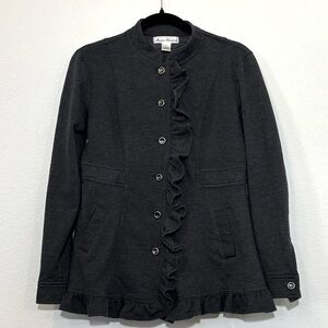 Marisa Christina Charcoal Gray Ruffle Sweater Blazer Fleece